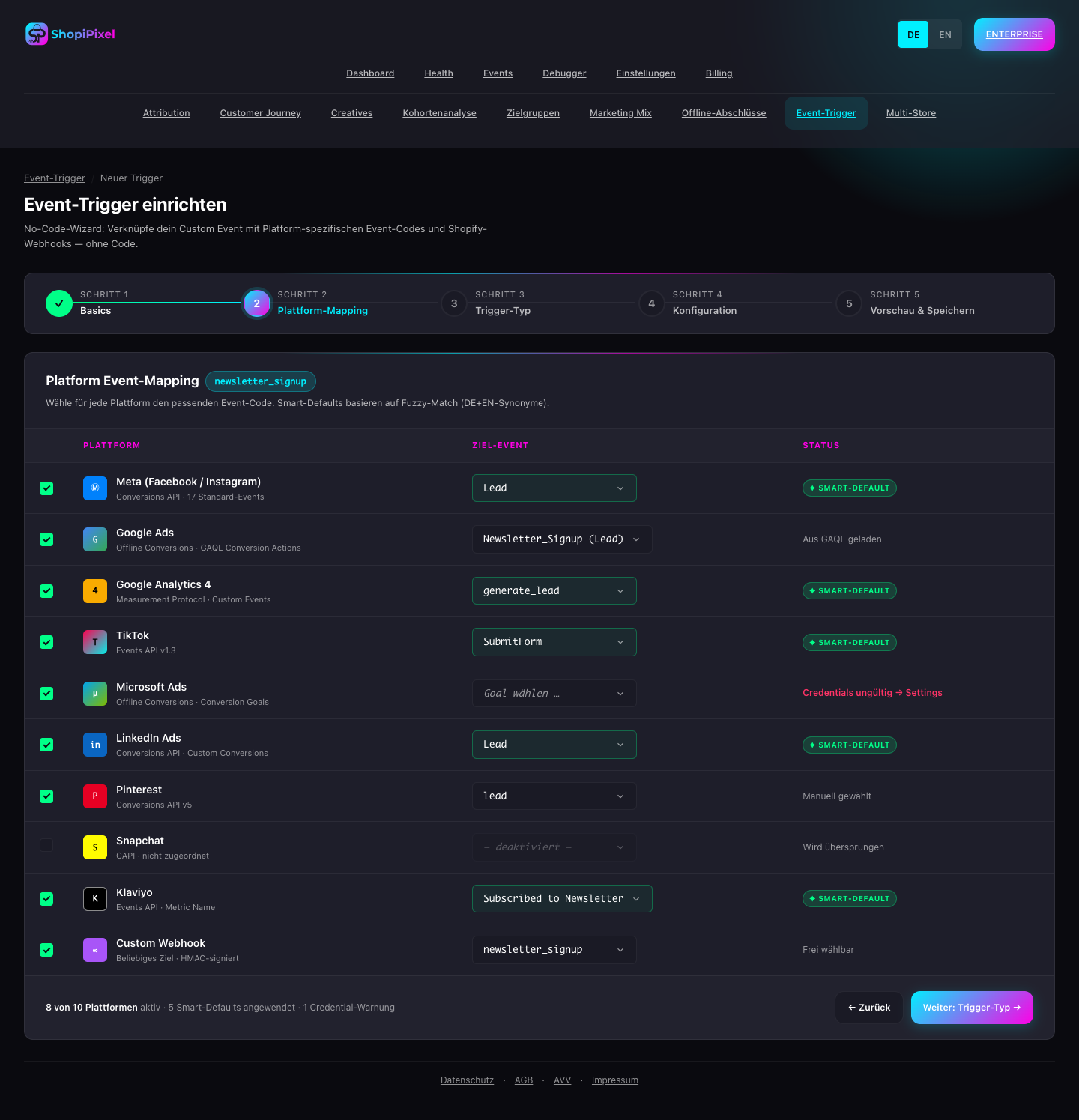 Event-Trigger — Custom Events mit Platform-Event-Picker einrichten