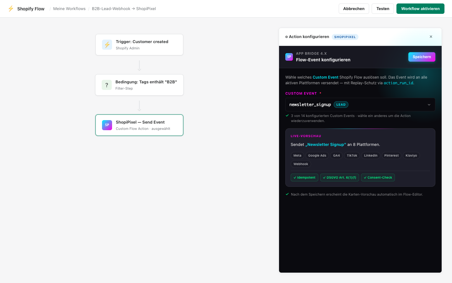 Shopify Flow Action — native Workflow-Integration